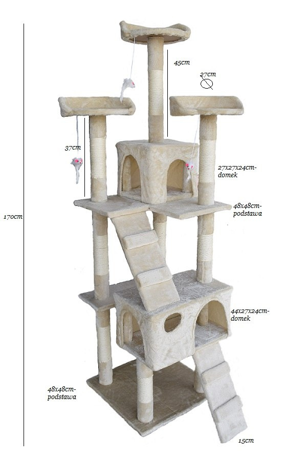Pohodlné škrabadlo pro kočky Strom 170 cm Věž Lehátko béžové Velké MS16647-1042